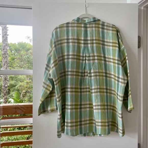 Lafayette 148 Sabira Linen Button-down Blouse in Plaid, Size XL - Picture 3 of 6